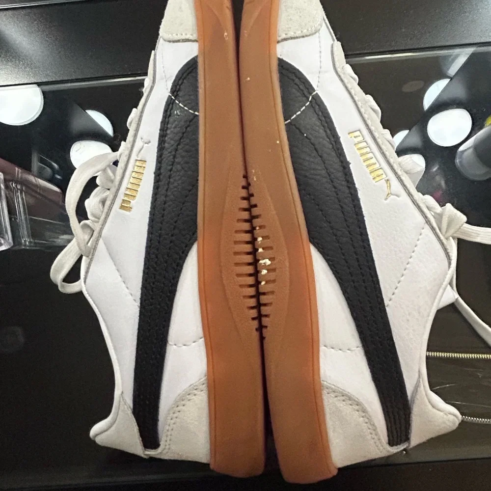 Puma White Suede & Leather Sneakers with Gum Sole and Gold Logo - Picture 3 of 4